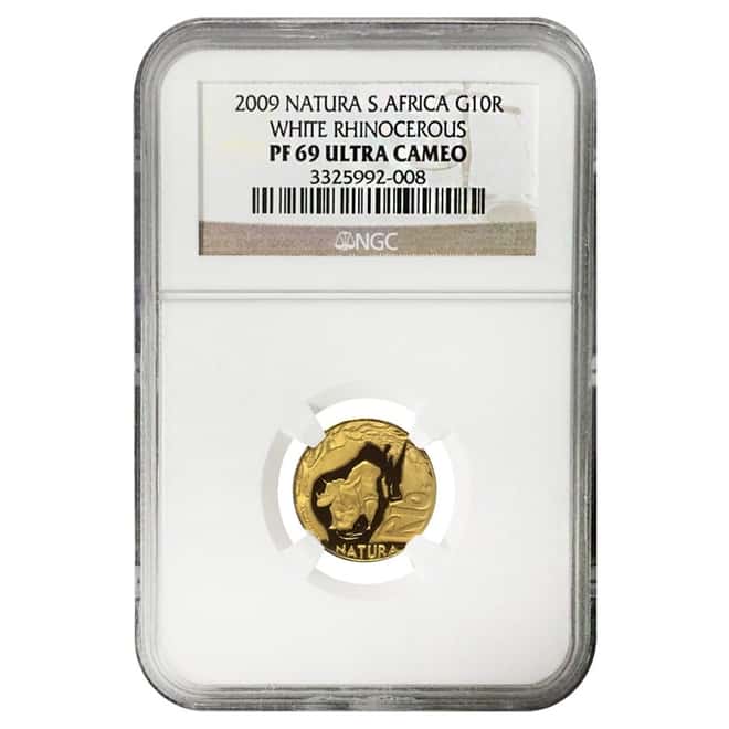 2009 1/10 oz Proof Gold South Africa Natura White Rhinoceros NGC PF 69 UCAM