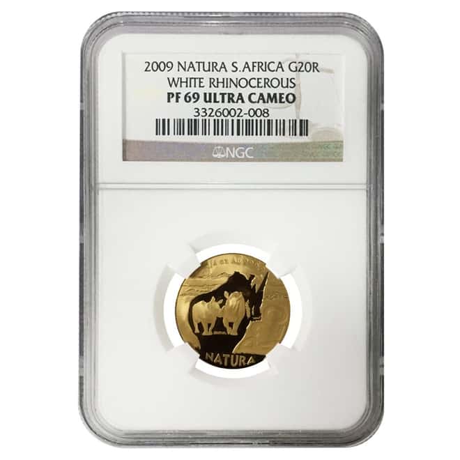 2009 1/4 oz Proof Gold South Africa Natura White Rhinoceros NGC PF 69 UCAM