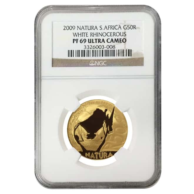2009 1/2 oz Proof Gold South Africa Natura White Rhinoceros NGC PF 69 UCAM
