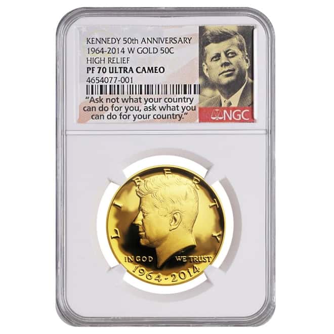 2014-W 3/4 oz Gold Kennedy Half Dollar Proof High Relief NGC PF 70 UCAM (JFK Ask Not Label)