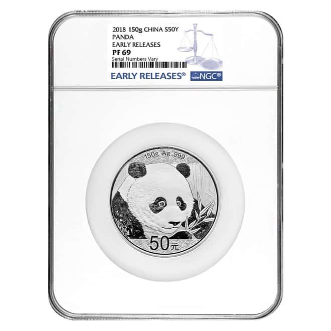 2018 150 gram Chinese Silver Panda 50 Yuan NGC PF 69 Early Releases