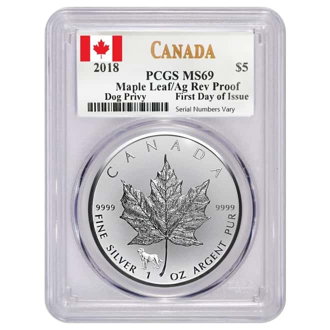 2018 1 oz Silver Canadian Maple Leaf Lunar Dog Privy PCGS MS 69 First Day of Issue