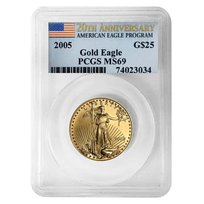 2005 1/2 oz $25 Gold American Eagle PCGS MS 69 - 20th Anniversary