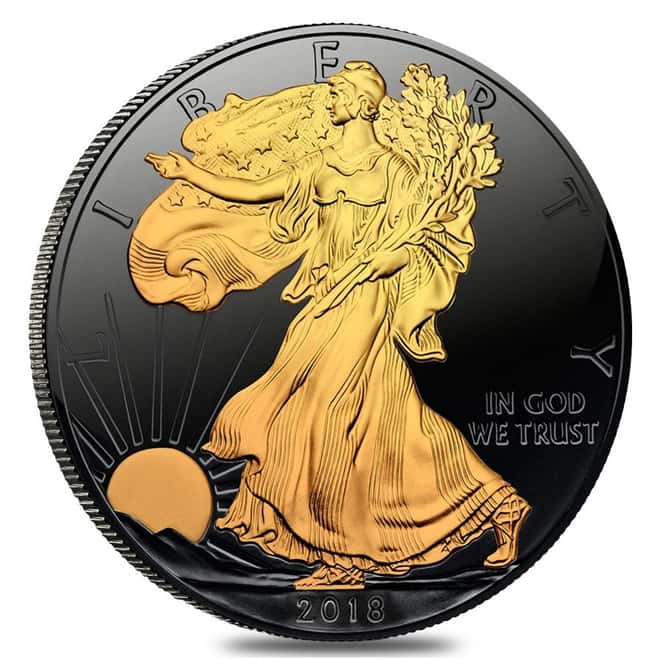 2018 1 oz Silver American Eagle $1 Coin Black Ruthenium 24K Gold Edition (w/Box & COA)