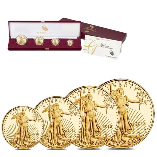 2018-W 1.85 oz Proof Gold American Eagle 4-Coin Set (w/Box & COA)