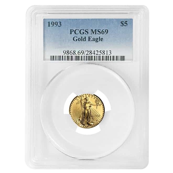 1993 1/10 oz $5 Gold American Eagle Coin PCGS MS 69