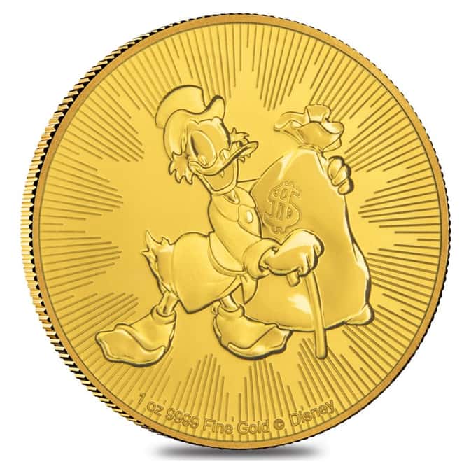 2018 1 oz Niue Gold $250 Disney Scrooge McDuck BU In Cap