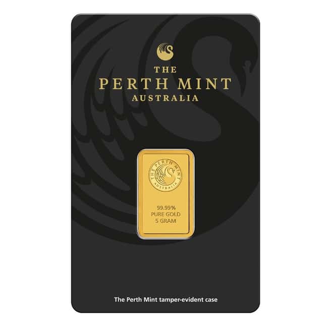 Box of 25 - 5 gram Perth Mint Gold Bar .9999 Fine (In Assay)