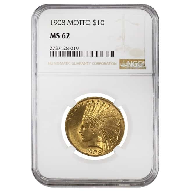 1908 $10 Indian Head Gold Eagle Motto NGC MS 62