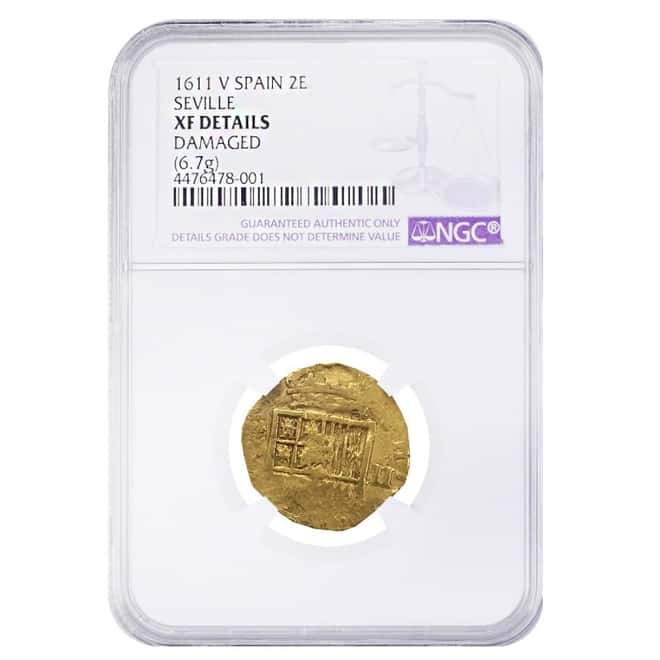 1611 V Spain Seville 2 Escudos Philip III Gold Cob NGC XF Details