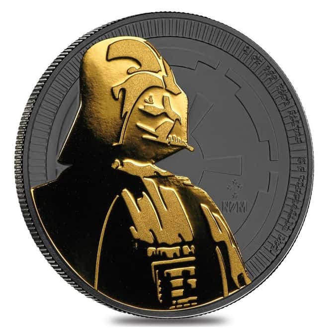 2017 1 oz Niue Silver $2 Star Wars Darth Vader Black Ruthenium 24K Gold Edition (w/Box & COA) 