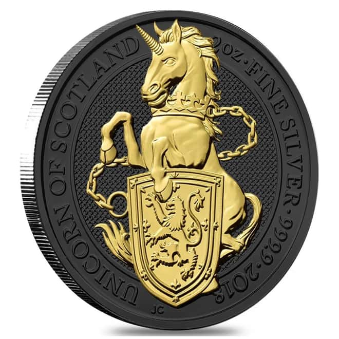 2018 Great Britain 2 oz Silver Queen's Beast (Unicorn) Coin .9999 Fine Black Ruthenium 24K Gold Edition (w/Box & COA)