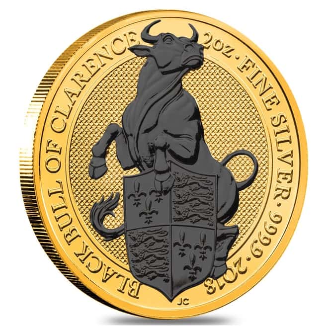 2018 Great Britain 2 oz Silver Queen's Beast (Black Bull) Coin .9999 Fine Black Ruthenium 24K Gold Edition (w/Box & COA)