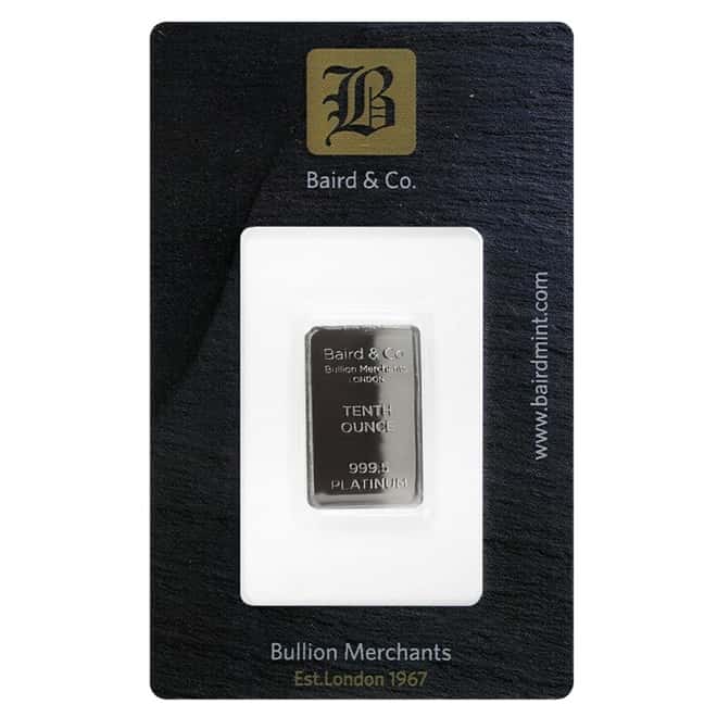 1/10 oz Baird Mint Platinum Bar .9995 Fine (In Assay)