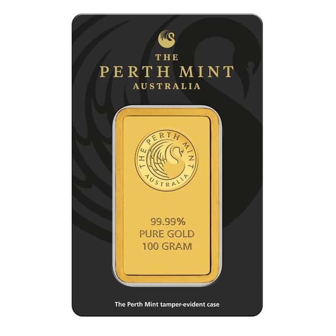 100 gram Perth Mint Gold Bar .9999 Fine