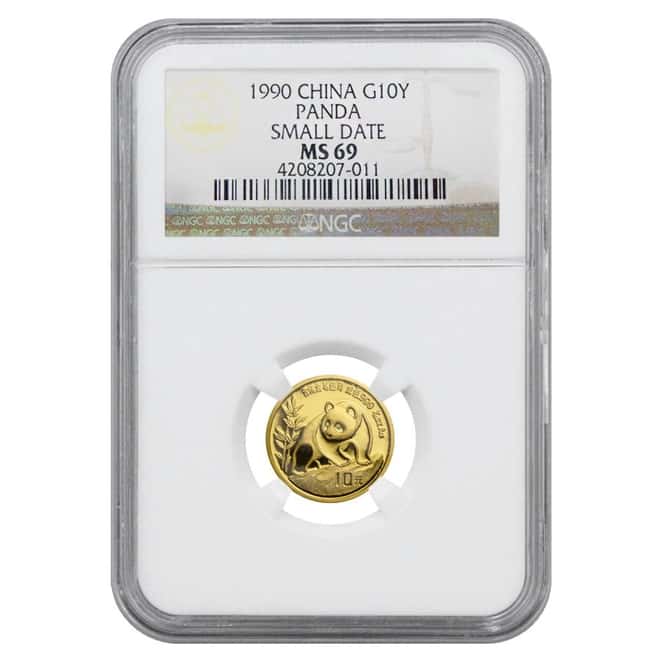 1990 1/10 oz Chinese Gold Panda 10 Yuan NGC MS 69