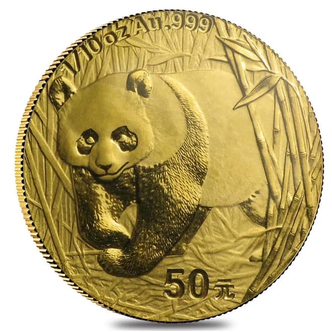2002 50 Yuan 1/10 oz Chinese Panda Coin Rare Key Date .999 Fine Gold 