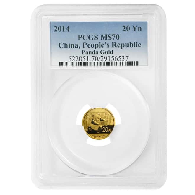 2014 1/20 oz Chinese Gold Panda 20 Yuan PCGS MS 70