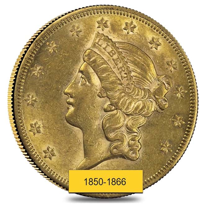 $20 Gold Double Eagle Liberty Head Type I - Very Fine VF (Random Year, 1850-1866)