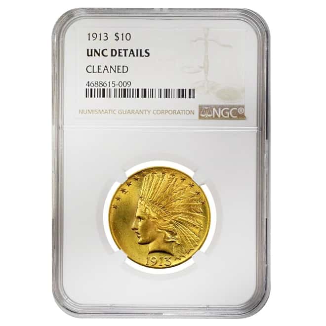 1913 $10 Indian Head Gold Eagle Coin NGC UNC Details