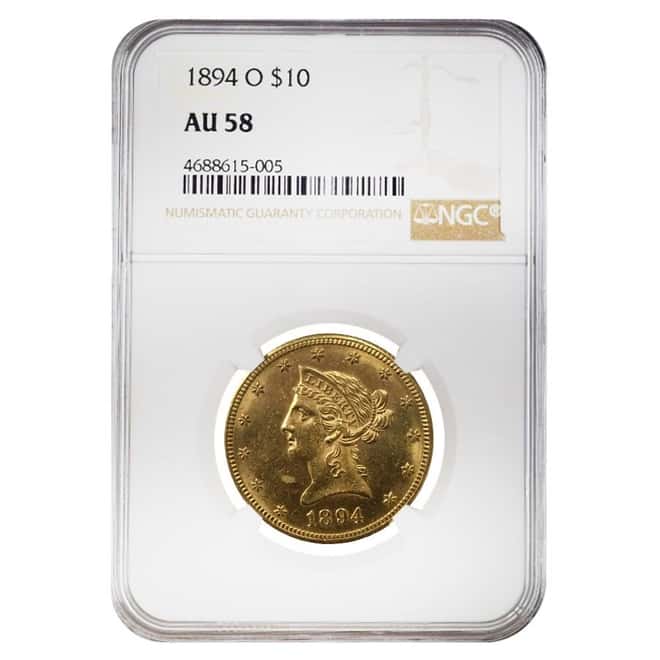 1894 O $10 Liberty Head Gold Eagle Coin NGC AU 58