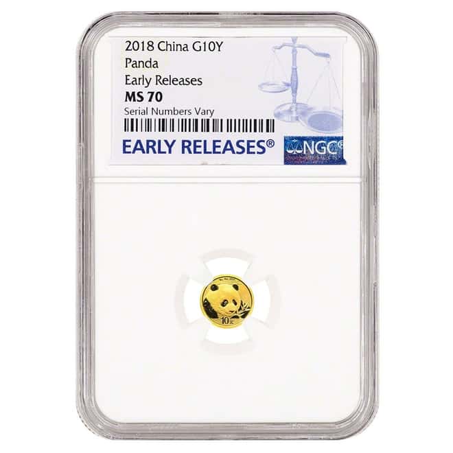2018 1 Gram Chinese Gold Panda 10 Yuan NGC MS 70 Early Releases 