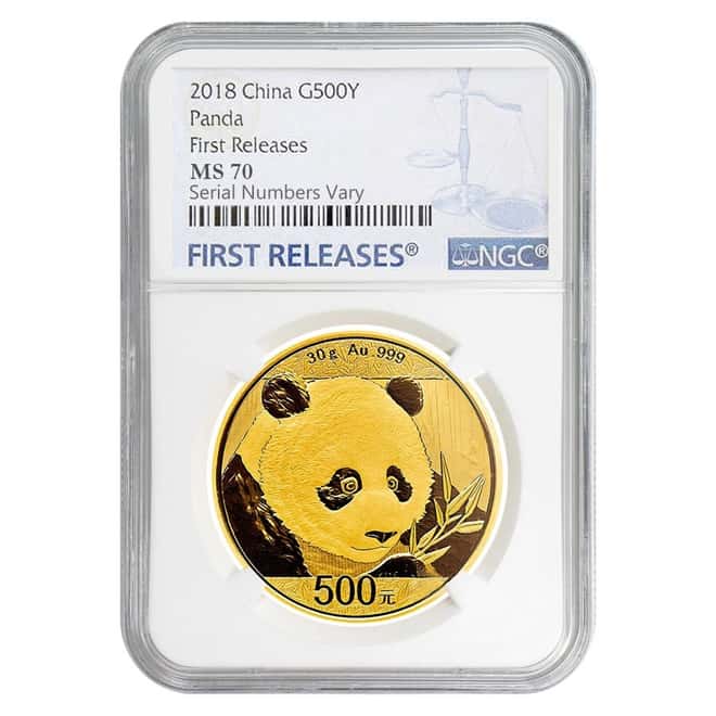 2018 30 Gram Chinese Gold Panda 500 Yuan NGC MS 70 Early Releases 