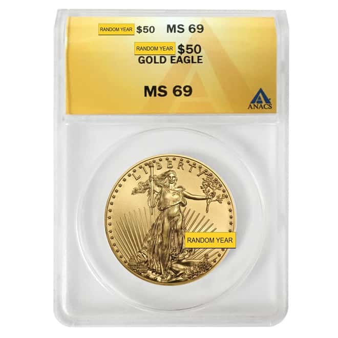 1 oz $50 Gold American Eagle ANACS MS 69 (Random Year)
