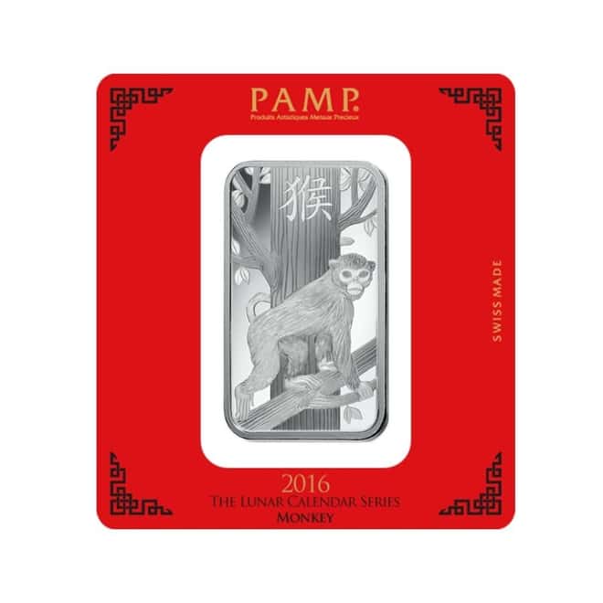 100 gram PAMP Suisse Year of the Monkey Silver Bar (In Assay)
