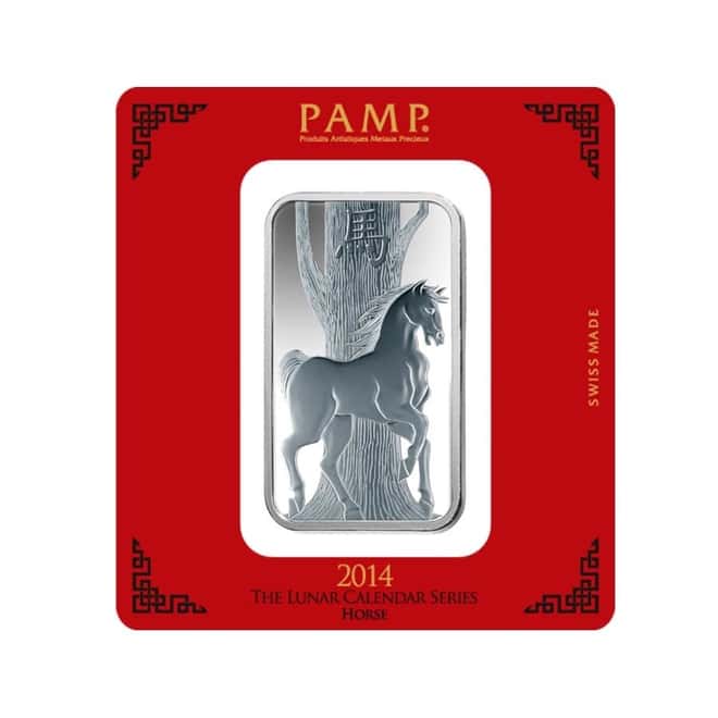 100 gram PAMP Suisse Year of the Horse Silver Bar (In Assay) 