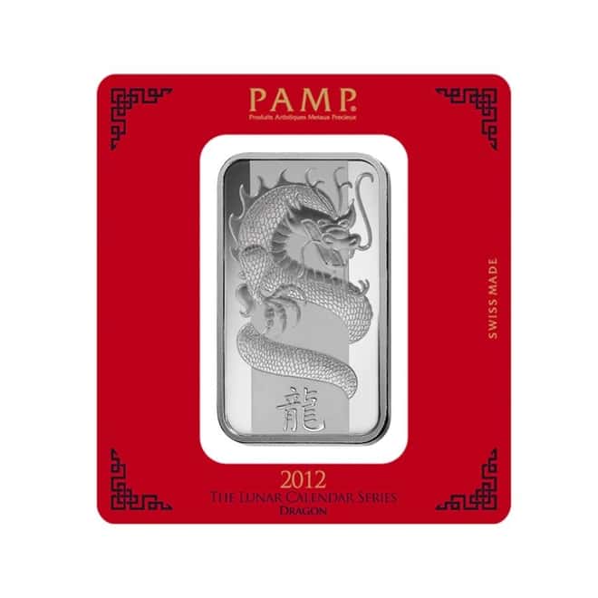 100 gram PAMP Suisse Year of the Dragon Silver Bar (In Assay)