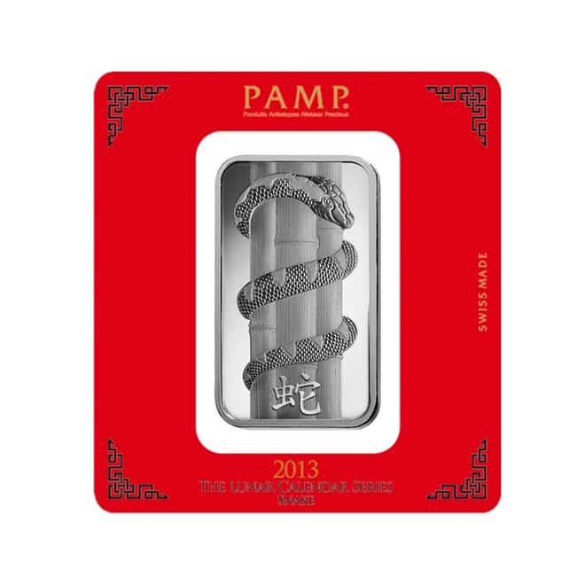 100 gram PAMP Suisse Year of the Snake Silver Bar (In Assay)