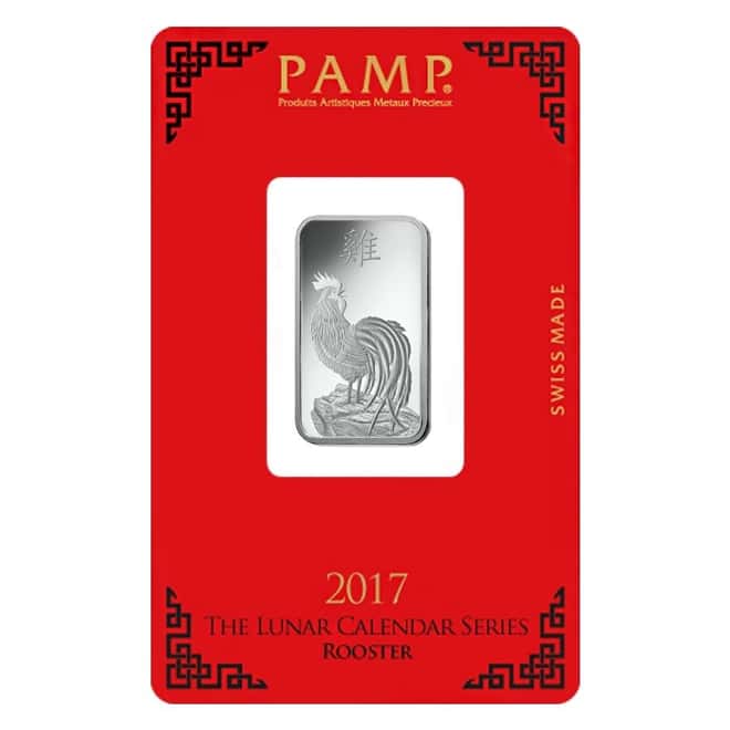Box of 25 - 10 gram PAMP Suisse Year of the Rooster Silver Bar (In Assay)