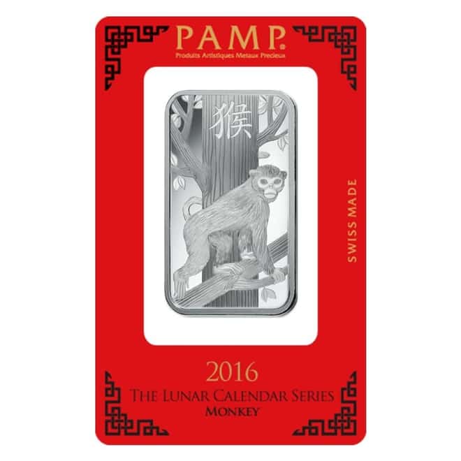 Box of 25 - 1 oz PAMP Suisse Year of the Monkey Silver Bar (In Assay)