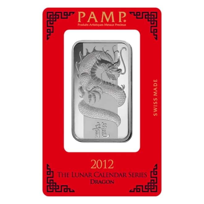Box of 25 - 1 oz PAMP Suisse Year of the Dragon Silver Bar (In Assay)