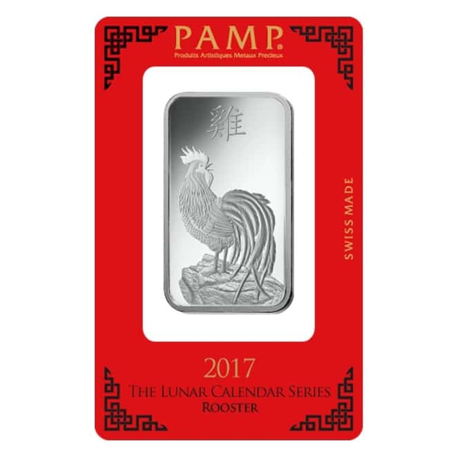 Box of 25 - 1 oz PAMP Suisse Year of the Rooster Silver Bar (In Assay)