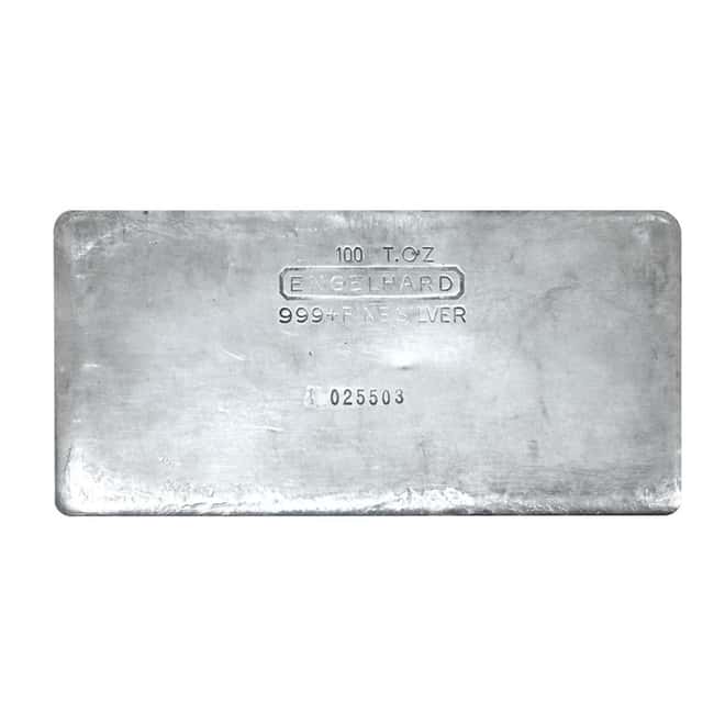 100 oz Engelhard Old Hand Poured Silver Bar .999 Fine