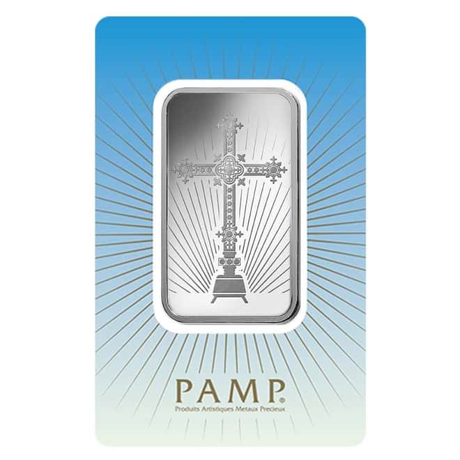 50 gram PAMP Suisse Silver Bar - Romanesque Cross (in Assay) .999 Fine