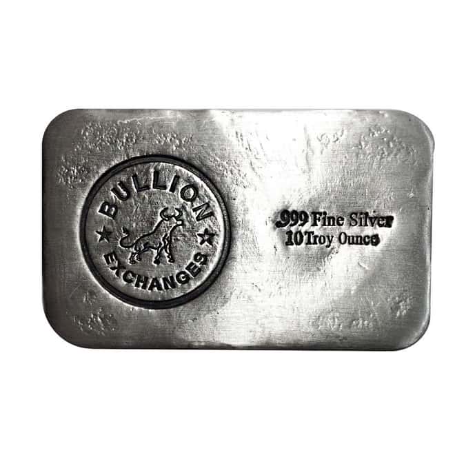 10 oz Bullion Exchanges Silver Hand Poured Bar .999 Fine (Antiqued)