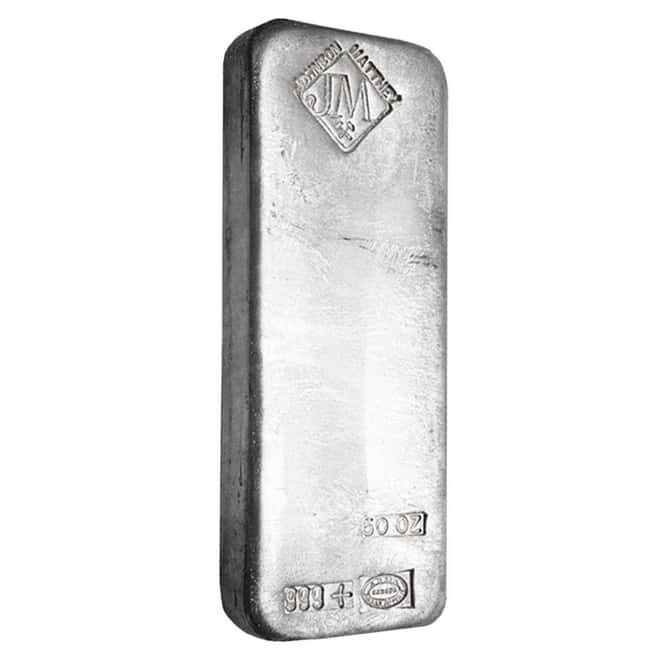 50 oz Johnson Matthey (JM) Silver Vintage Bar .999 Fine