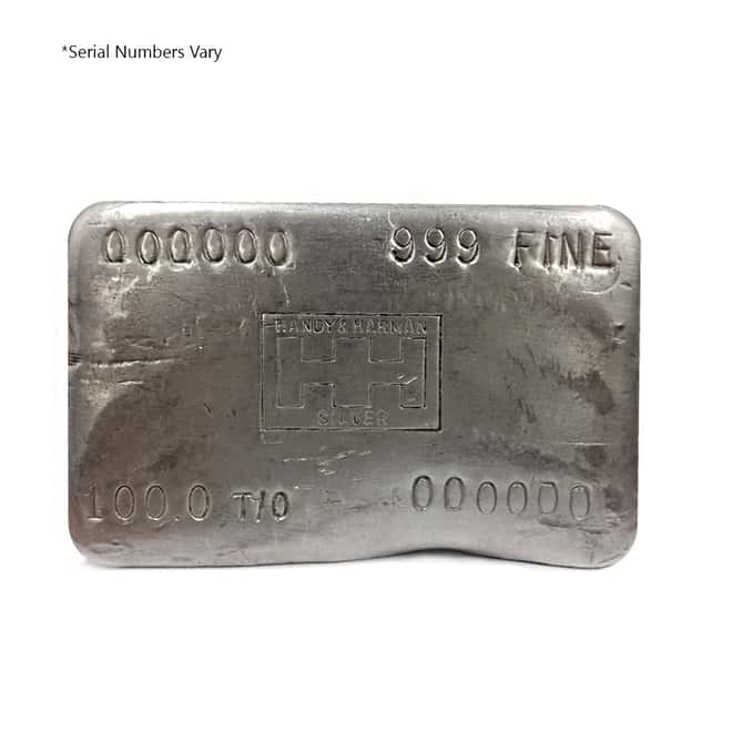100 oz Handy & Harman Hand Poured Silver Bar .999 Fine
