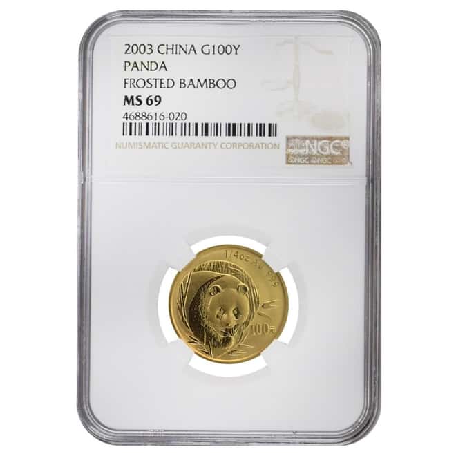 2003 1/4 oz Chinese Gold Panda 100 Yuan Frosted Bamboo NGC MS 69
