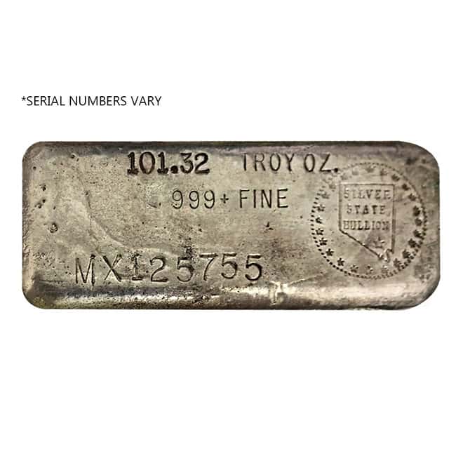 101.32 oz Silver State Bullion Poured Silver Bar .999+ Fine