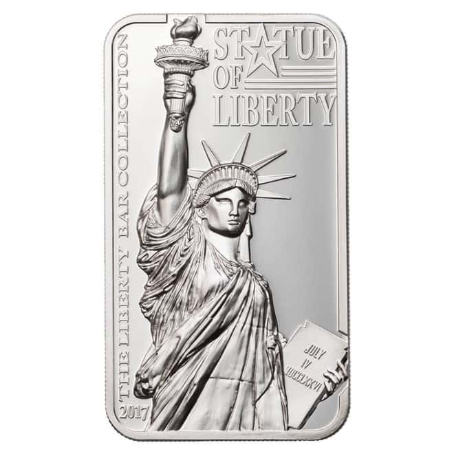 2017 2 oz Cook Islands Statue of Liberty Proof Silver Bar Coin $10 .999 Fine (w/Box&COA)