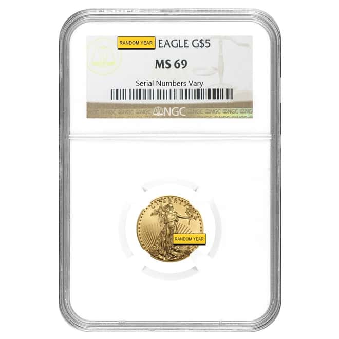 1/10 oz $5 Gold American Eagle NGC MS 69 (Random Year)