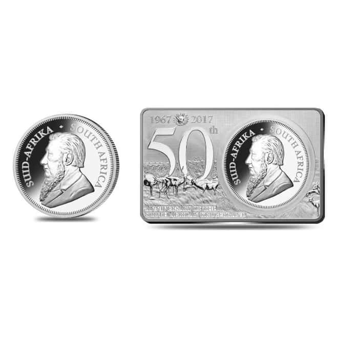 2017 South Africa 3 oz Silver 50th Anniv of the Krugerrand Coin & Bar Set (w/Box & COA)