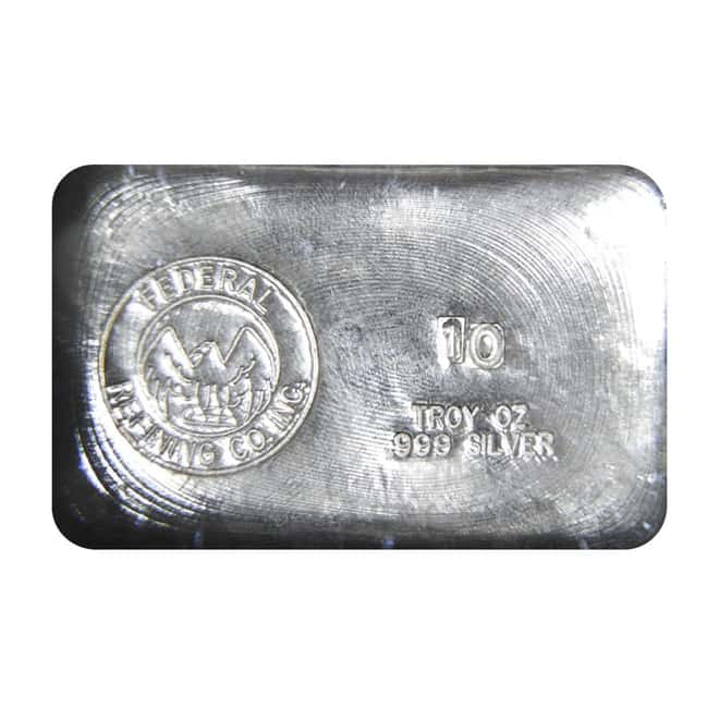 10 oz Federal Refining Silver Hand Poured Bar .999 Fine