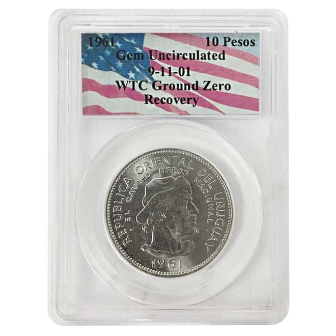 1961 Uruguay 10 Pesos Gaucho Silver Coin PCGS Gem UNC 9-11-01 WTC Ground Zero