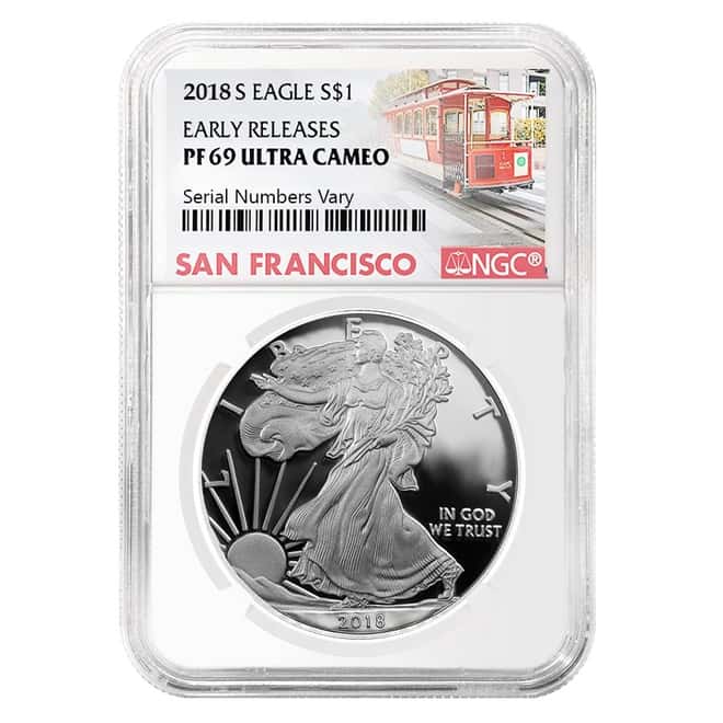 2018-S 1 oz Proof Silver American Eagle NGC PF 69 UCAM Early Releases (Trolley Label)