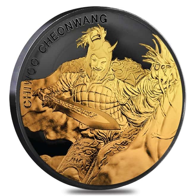 2018 1 oz South Korea Silver Chiwoo Cheonwang Medal Black Ruthenium 24K Gold Edition (w/Box & COA)